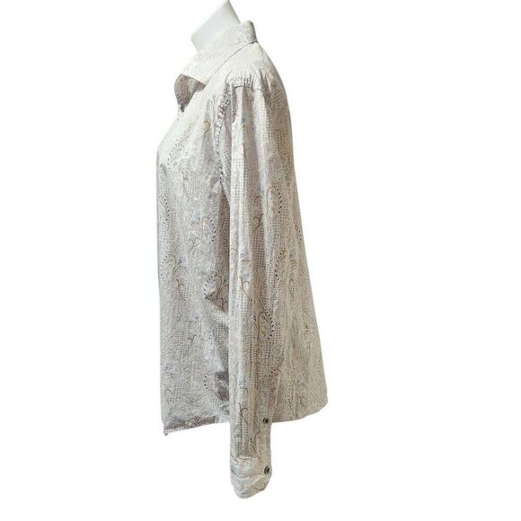 Tasso Elba men's cotton button front shirt paisley houndstooth print white large - Picture 3 of 9